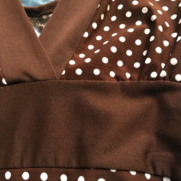 Brown Polka Dot Surplice Dress - Picture 5 of 7